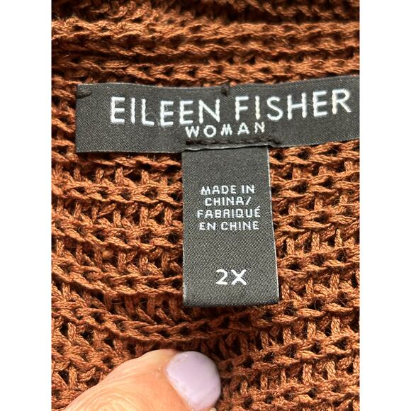 Eileen Fisher brown sweater, linen blend, minimalist, effortless, textured - Picture 4 of 5